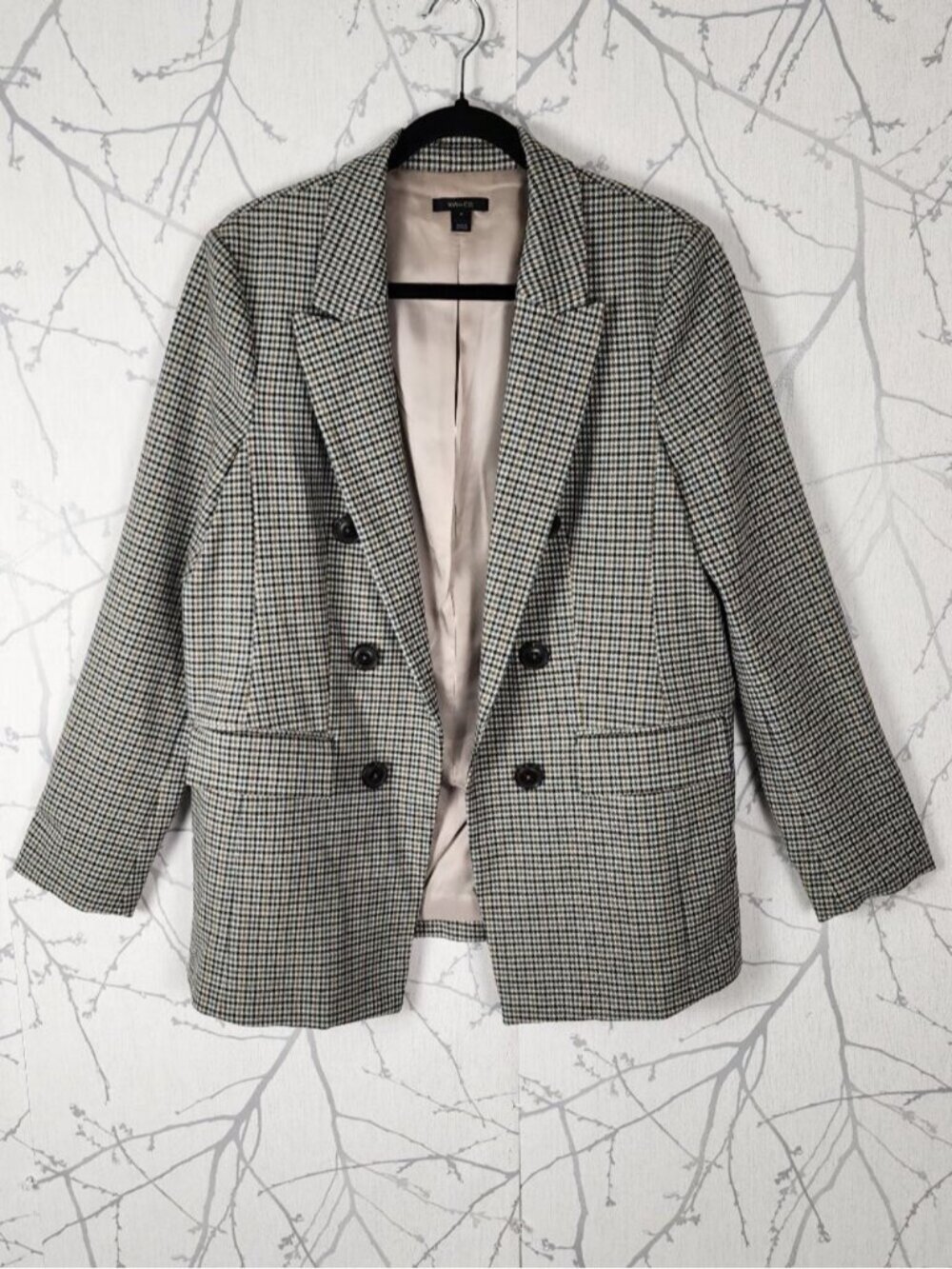 RW & Co Houndstooth Double Breasted Open Front Blazer
